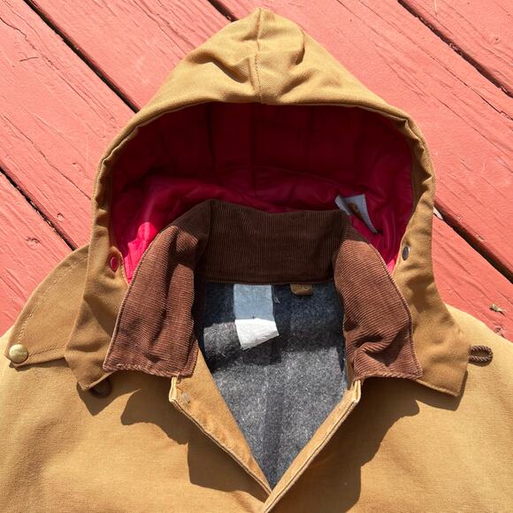 Vintage 80s Union Made Carhartt Blanket Lined Chore Coat Hood Jacket Workwear - Picture 7 of 12